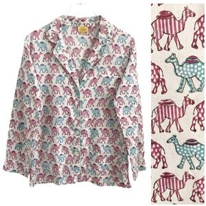 Roberta Roller Rabbit | Camel Print Long Sleeve Button Up Pajama Top Shirt